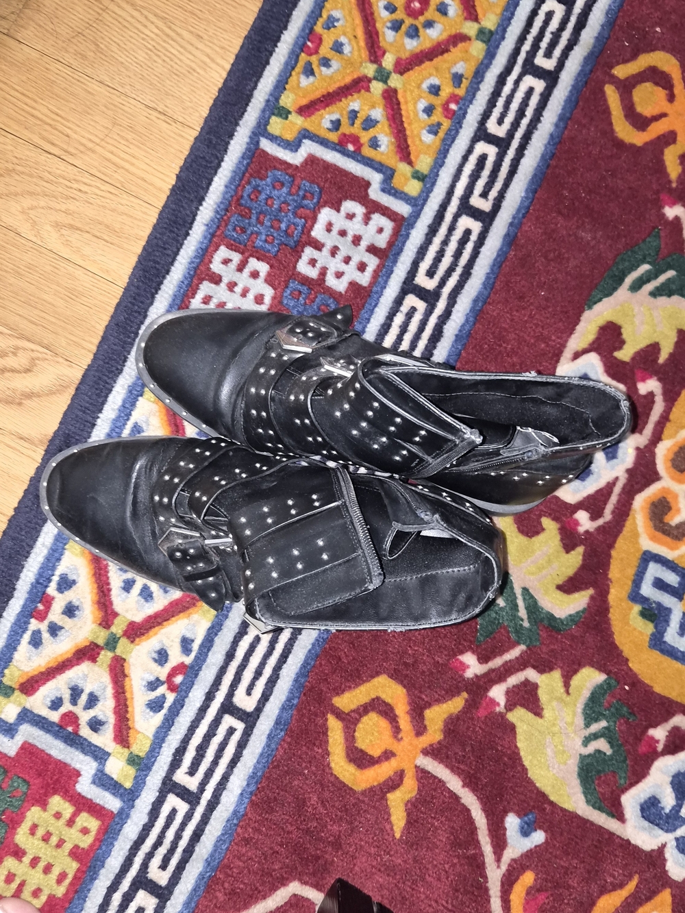 Forever 21 Black Studded Ankle Booties with Buckle Straps